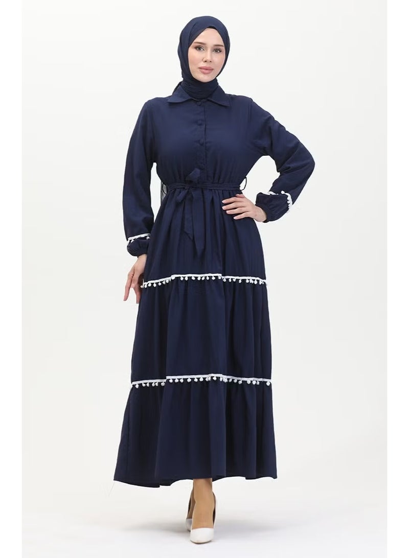 سيفا ميرفي فستان بحزام وكرات زينة (بوم بوم) 0482-05 أزرق كحلي - Image 2